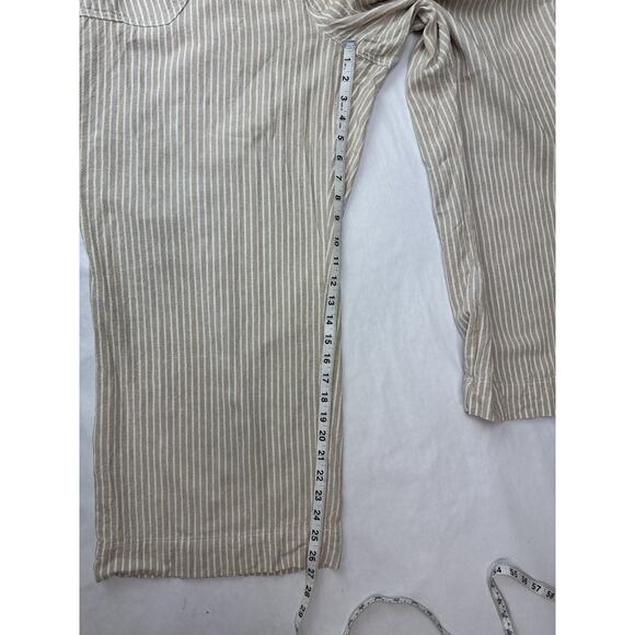 Briggs Linen Blend Wide Leg Pants Crop Drawstring Elastic Tan Stripe Women 20W - Picture 5 of 10